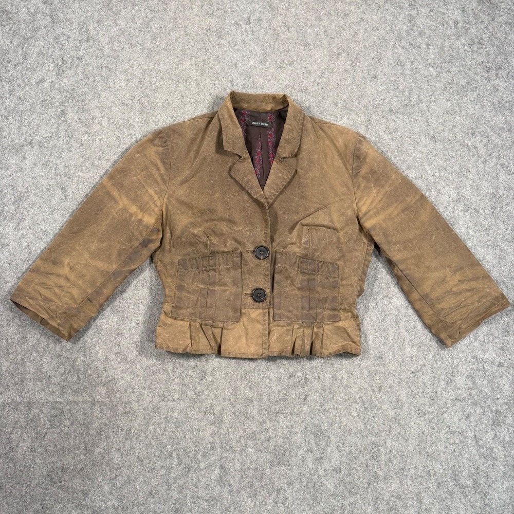 Vintage Billy Reid Brown Wax Cotton Elbow Sleeve Cropped Jacket Women's Size XS